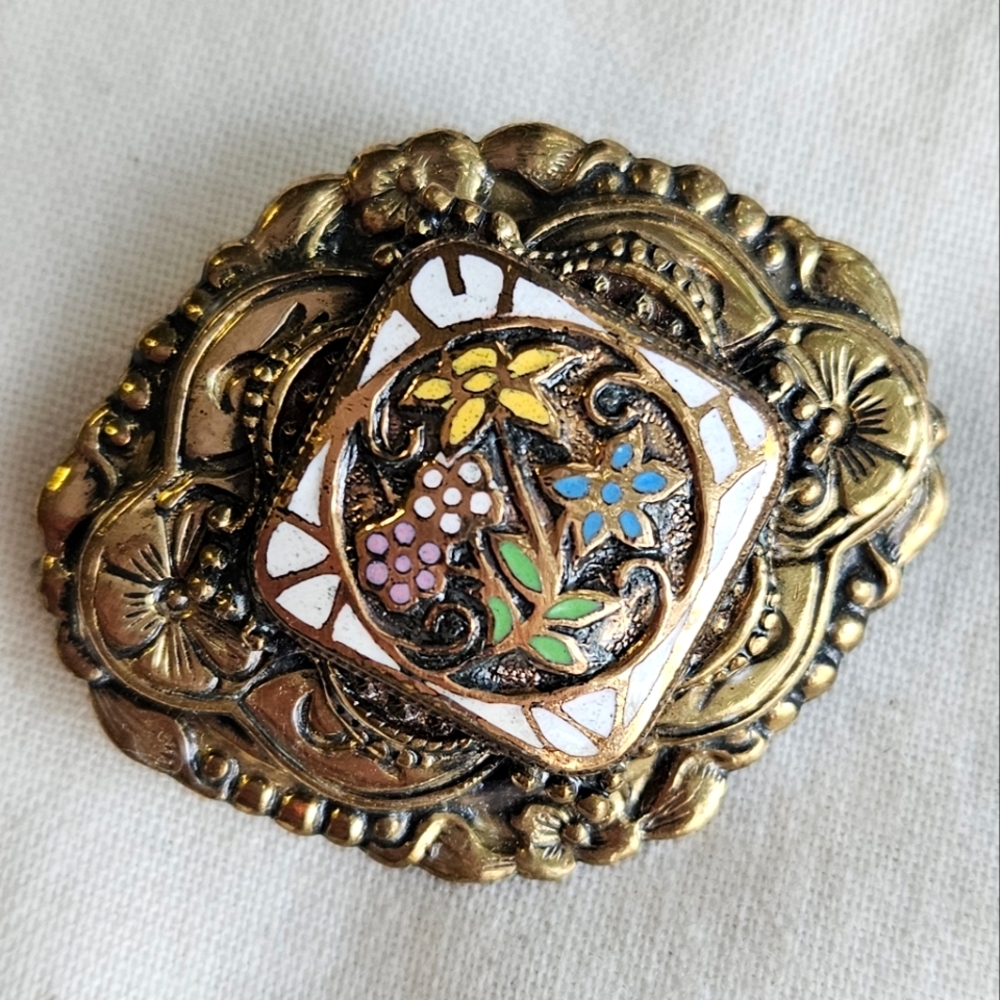 Vtg Cloisonne Enamel Layered Brooch